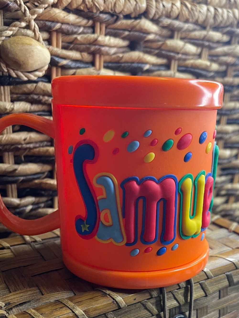 Plastic Kids Personalize Name Mug Orange SAMUEL Celebrate Birthday Everyday Fun